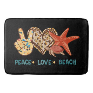 Ruhe, Liebe, Strand   Friede, Herz, Schildkröte Badematte