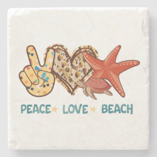 Ruhe, Liebe, Strand   Friede, Herz, Schildkröte Steinuntersetzer