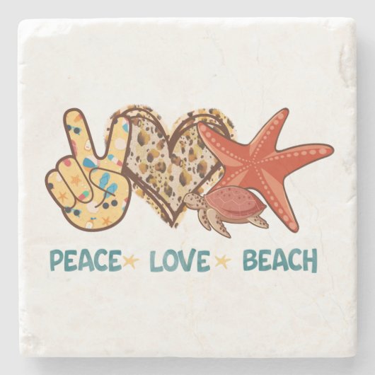 Ruhe, Liebe, Strand | Friede, Herz, Schildkröte Steinuntersetzer (Vorderseite)