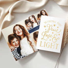Ruhe, Liebe und Licht | Hanukkah Foto Collage Gold Folienkarte