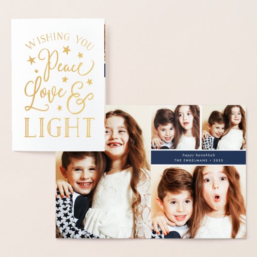Ruhe, Liebe und Licht | Hanukkah Foto Collage Gold Folienkarte (Anzeige)