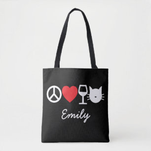 Ruhe, Liebe, Wein und Katzen (dunkel) Tasche