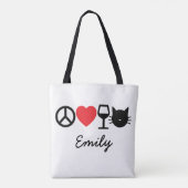 Ruhe, Liebe, Wein und Katzen Tasche (Rückseite)