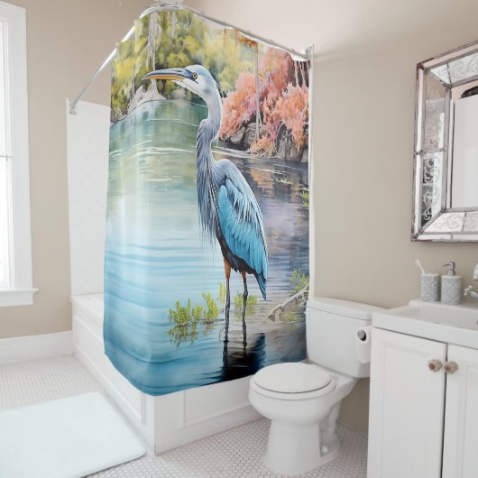 Ruhe Majestät: Blauer Heron Haven Duschvorhang (Beispiel)