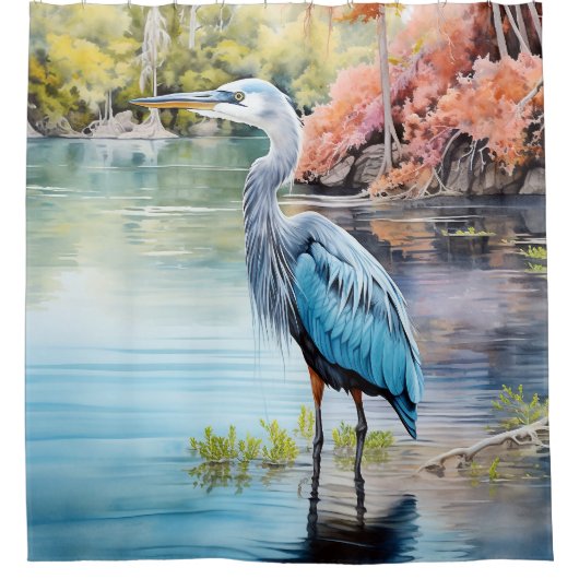 Ruhe Majestät: Blauer Heron Haven Duschvorhang (Vorderseite)