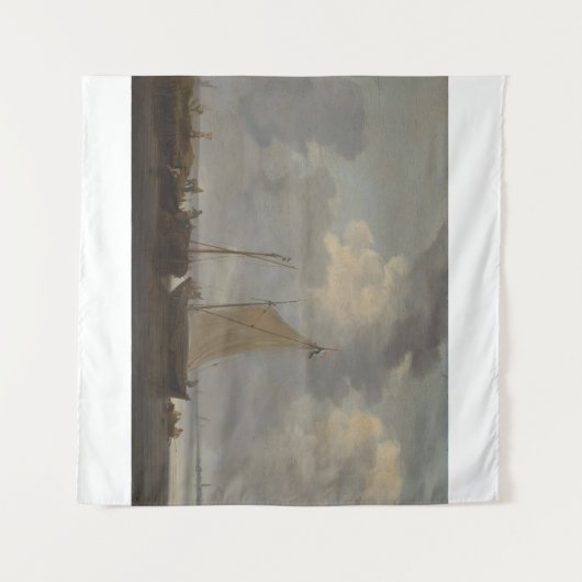 Ruhe mit den Fischern, die ihren Fang entladen Wandteppich (Vorderseite (Horizontal))