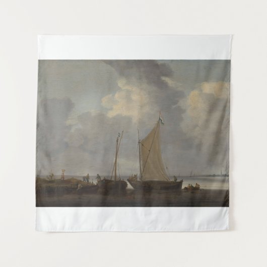 Ruhe mit den Fischern, die ihren Fang entladen Wandteppich (Vorderseite)