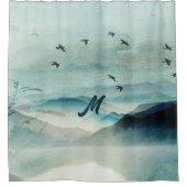 Ruhe Mit Monogramm Natur Wasserfarben Bergwelt Lan Duschvorhang (Vorderseite)