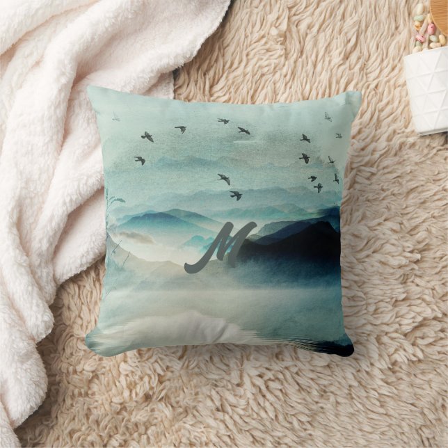 Ruhe Mit Monogramm Natur Wasserfarben Bergwelt Lan Kissen (Decke)