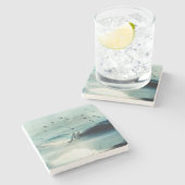 Ruhe Mit Monogramm Natur Wasserfarben Bergwelt Lan Steinuntersetzer (Seitenansicht)