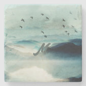 Ruhe Mit Monogramm Natur Wasserfarben Bergwelt Lan Steinuntersetzer (Vorderseite)