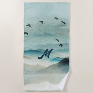 Ruhe Mit Monogramm Natur Wasserfarben Bergwelt Lan Strandtuch