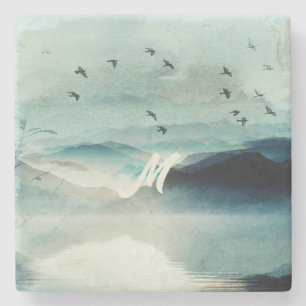 Ruhe Natur Wasserfarbene Bergwelt Mit Monogramm Steinuntersetzer