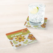 Ruhe - Retro Blume Hippie Orange Green Glasuntersetzer (Schrägansicht)