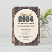 Ruhe Rustikales Holz 20 Jahre High School Wiederse Einladung (Stehend Vorderseite)