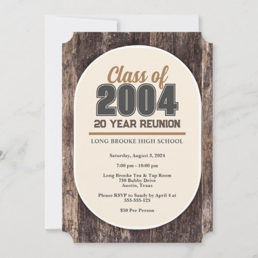 Ruhe Rustikales Holz 20 Jahre High School Wiederse Einladung (Vorderseite)