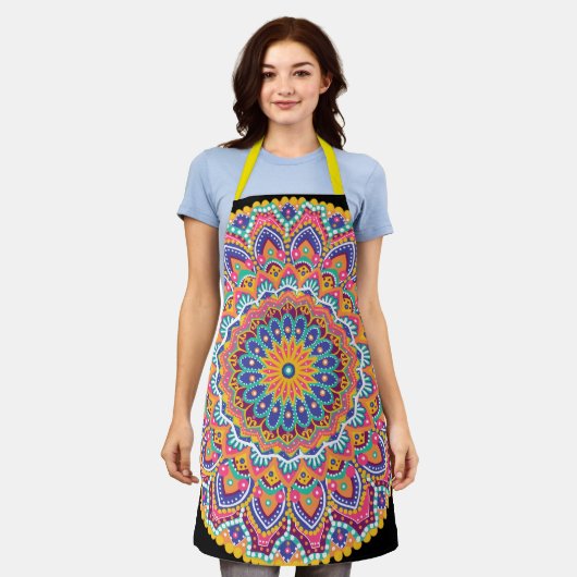 Ruhe Schöne farbenfrohe Floral Mandala Schürze (Getragen)