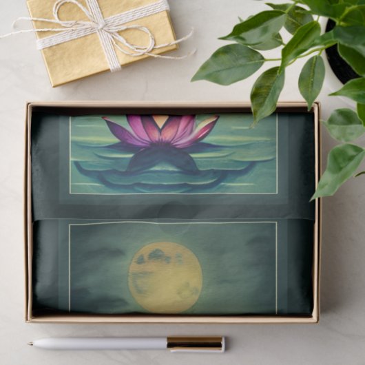 Ruhe - Schöne Lotus-Blume und Vollmond Seidenpapier (Geschenk)