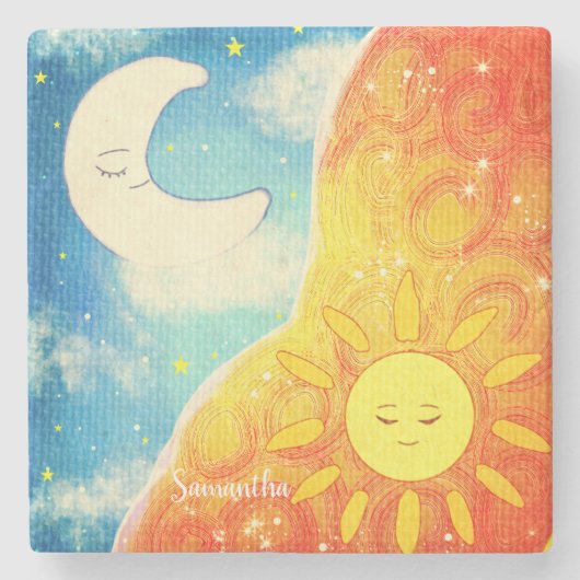 Ruhe, Sonne und Mond Steinuntersetzer (Vorderseite)