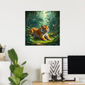 Ruhe Tiger im Dschungel mit Vogelmalerei Poster (Heimbüro)