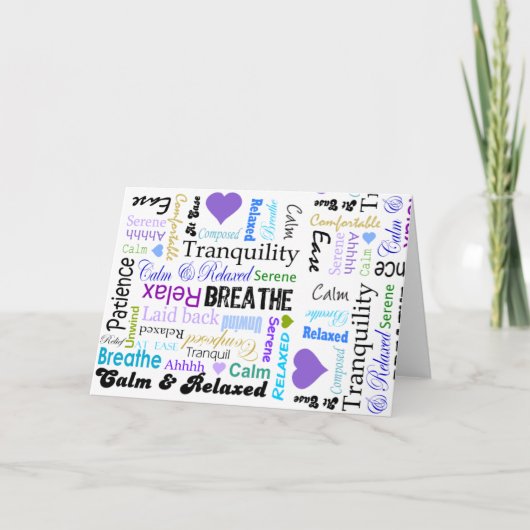 Ruhe und Entspannung der positiven Worte Typografi Karte (Vorderseite)