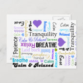 Ruhe und Entspannung der positiven Worte Typografi Postkarte (Vorne/Hinten)