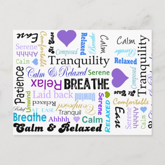 Ruhe und Entspannung der positiven Worte Typografi Postkarte (Vorderseite)