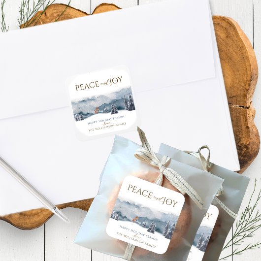 Ruhe und Freude, Aquarellwald und Fox Urlaub Quadratischer Aufkleber