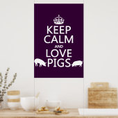 Ruhe und Liebe behalten Schweine (alle Farben) Poster (Küche)