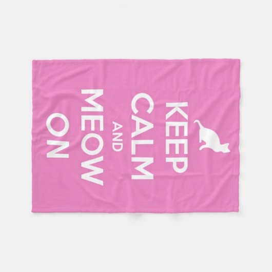 Ruhe und Meow auf Rosa und Weiß behalten Fleecedecke (Vorderseite (Horizontal))