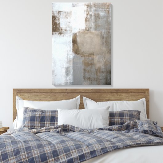 "Ruhe und Neutralität" Abstrakte Kunst in Grau und Leinwanddruck (Insitu (Schlafzimmer))