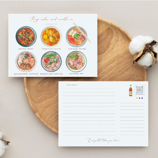 Ruhe und Noodle auf der Postkarte behalten