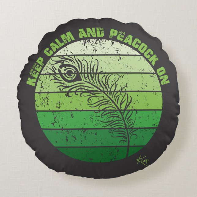 Ruhe und Pfau behalten Rundes Kissen (Vorderseite)