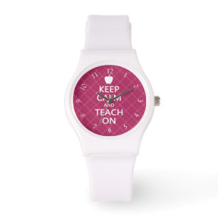 Ruhe und Teach On behalten, rosa Kariert Armbanduhr
