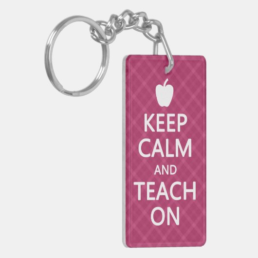 Ruhe und Teach On behalten, rosa Kariert Schlüsselanhänger (Vorderseite links)