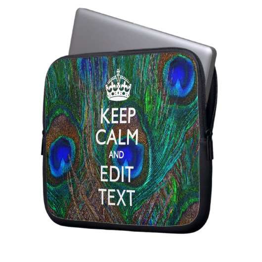 Ruhe und Text auf Pfauendekor behalten Laptopschutzhülle (Vorderseite Links)