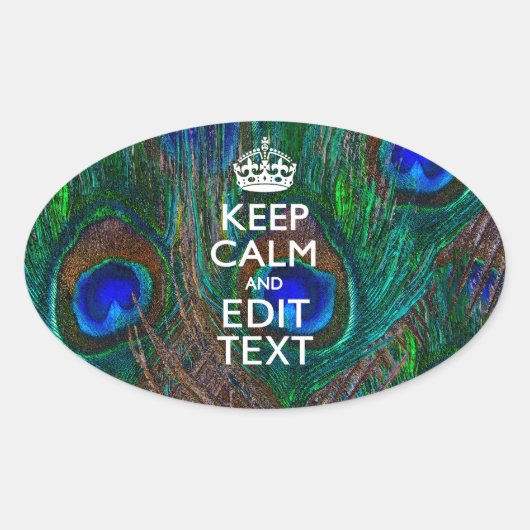 Ruhe und Text auf Pfauendekor behalten Ovaler Aufkleber (Vorderseite)