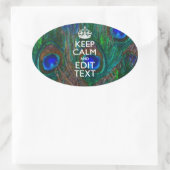 Ruhe und Text auf Pfauendekor behalten Ovaler Aufkleber (Tasche)