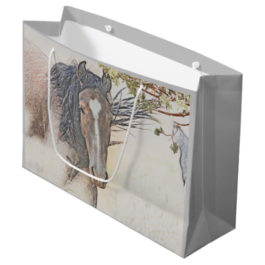 Ruhe, wilde Pferde, große Geschenktasche Geschenktüte (Vorderseite Schrägansicht)
