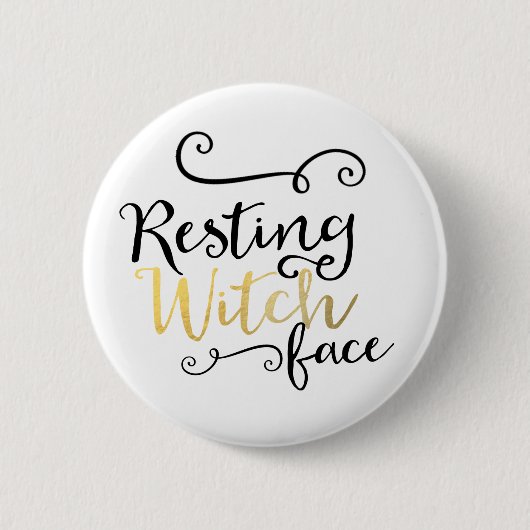 Ruhegesicht-Hexen-Schrift-Typografie Halloween Button (Vorderseite)