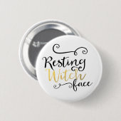 Ruhegesicht-Hexen-Schrift-Typografie Halloween Button (Vorne & Hinten)