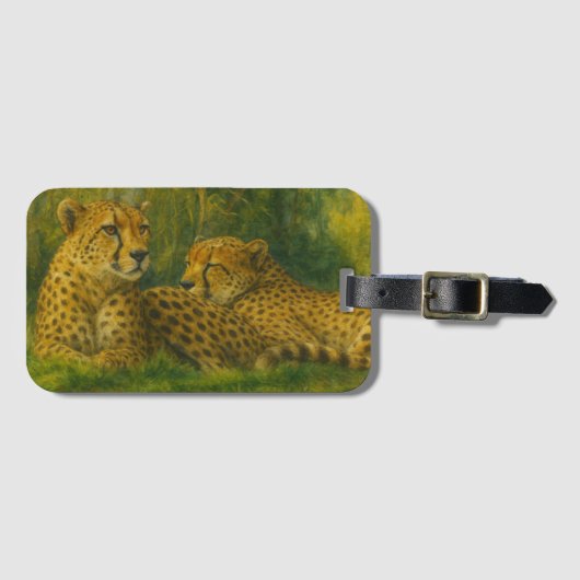 Ruhen des Cheetah Duo in der Waldlandschaft Gepäckanhänger (Vorderseite (Horizontal))