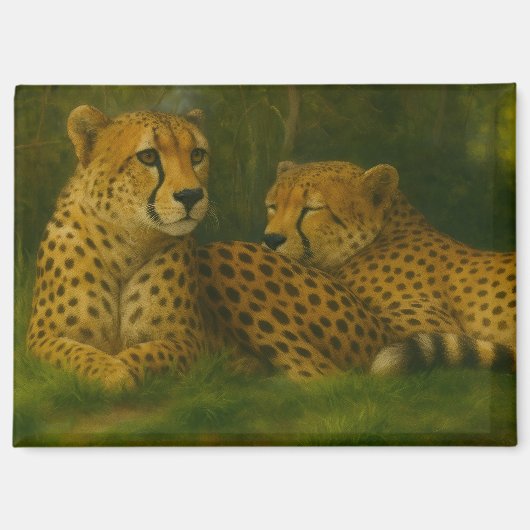 Ruhen des Cheetah Duo in der Waldlandschaft Magnet (Vorderseite)