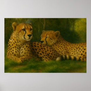 Ruhen des Cheetah Duo in der Waldlandschaft Poster