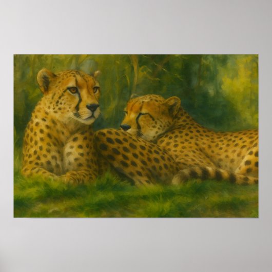 Ruhen des Cheetah Duo in der Waldlandschaft Poster (Vorne)