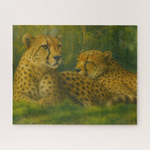 Ruhen des Cheetah Duo in der Waldlandschaft Puzzle