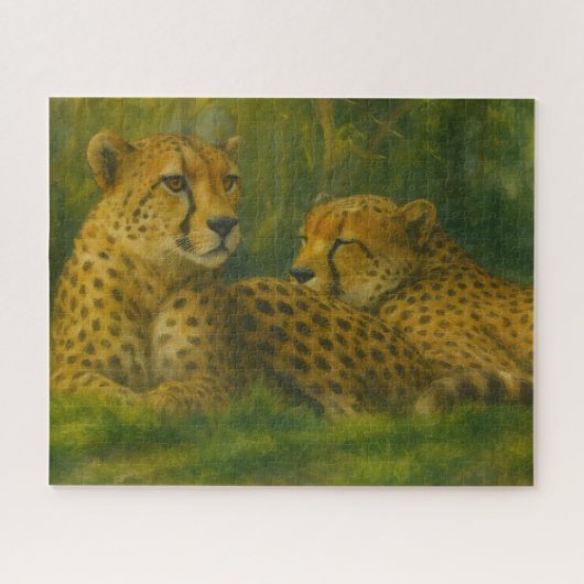 Ruhen des Cheetah Duo in der Waldlandschaft Puzzle (Horizontal)