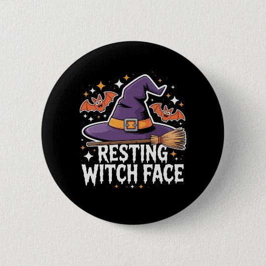 Ruhen Hexe Gesicht Beängstigend Broomstick Funny H Button (Vorderseite)