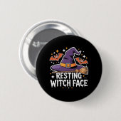 Ruhen Hexe Gesicht Beängstigend Broomstick Funny H Button (Vorne & Hinten)