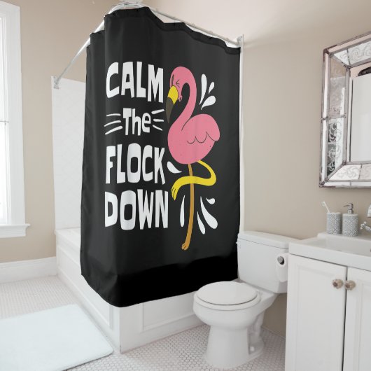 Ruhen Sie den Flock Down Funny Pink Flamingo Duschvorhang (Beispiel)